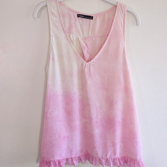 Gypsy 05 Silk Split-Back Ruffle Tank Top  Pastel Ombre Tie-Dye USA Women's Small - Picture 3 of 6